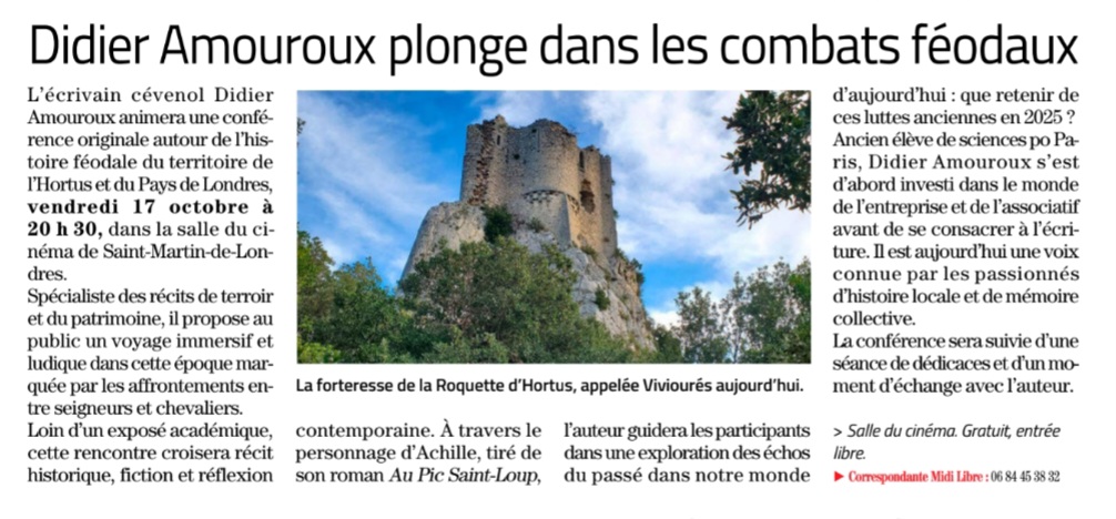 bel article annonçant ma conférence sur l’histoire médiévale de l’HORTUS